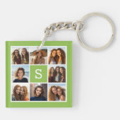 Foto Collage Custom Monogram - Lime Green Sleutelhanger (Achterkant)