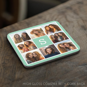 Foto Collage Custom Monogram Mint Green Bier Onderzetter