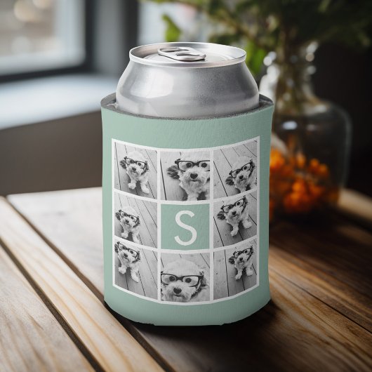 Foto Collage Custom Monogram Mint Green Blikjeskoeler