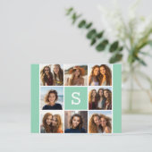 Foto Collage Custom Monogram Mint Green Briefkaart (Staand voorkant)