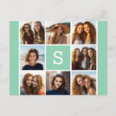 Foto Collage Custom Monogram Mint Green Briefkaart (Voorkant)