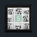 Foto Collage Custom Monogram Mint Green Cadeaudoosje<br><div class="desc">U kunt de foto's van het Instagram voor dit ontwerp gebruiken. Gebruik 8 vierkante foto's om een uniek en persoonlijk cadeau te creëer. Of je kunt de hipster puppy houden en een trendy keepslag maken. Als u de afbeeldingen moet aanpassen,  klik op het aanpassingshulpmiddel om veranderingen aan te brengen.</div>