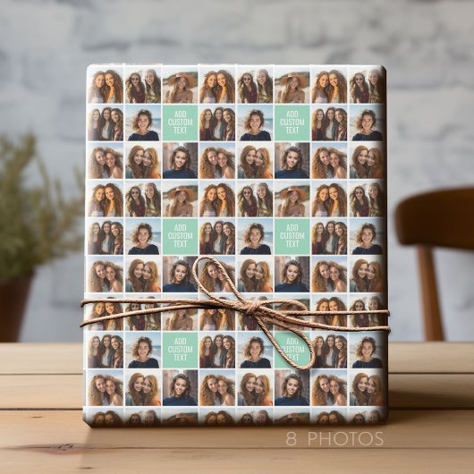 Foto Collage Custom Monogram Mint Green Cadeaupapier
