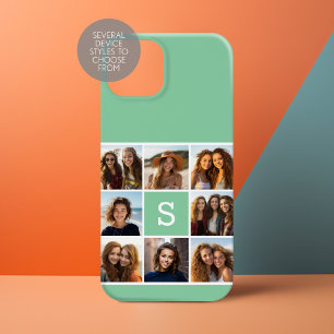 Foto Collage Custom Monogram Mint Green Case-Mate iPhone 14 Plus Hoesje