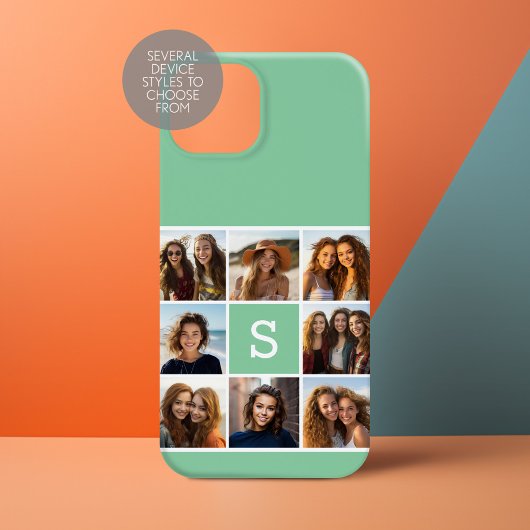 Foto Collage Custom Monogram Mint Green Case-Mate iPhone Case