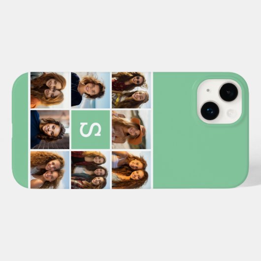 Foto Collage Custom Monogram Mint Green Case-Mate iPhone Case (Achterkant (horizontaal))