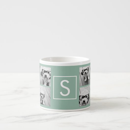 Foto Collage Custom Monogram - Mint Green Espresso Kop (Voorkant)