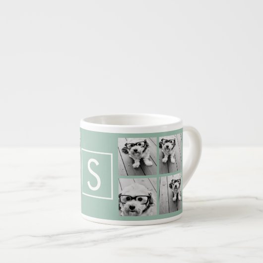 Foto Collage Custom Monogram - Mint Green Espresso Kop (Voorkant rechts)