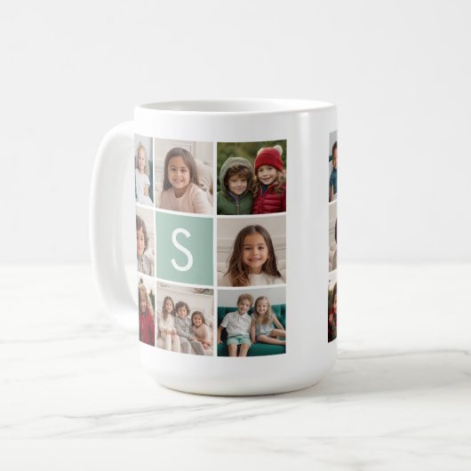 Foto Collage Custom Monogram Mint Green Koffiemok (Voorkant links)