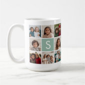 Foto Collage Custom Monogram Mint Green Koffiemok (Links)