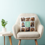 Foto Collage Custom Monogram Mint Green Kussen<br><div class="desc">U kunt de foto's van het Instagram voor dit ontwerp gebruiken. Gebruik 8 vierkante foto's om een uniek en persoonlijk cadeau te creëer. Of je kunt de hipster puppy houden en een trendy keepslag maken. Als u de afbeeldingen moet aanpassen,  klik op het aanpassingshulpmiddel om veranderingen aan te brengen.</div>