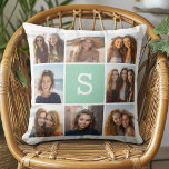 Foto Collage Custom Monogram Mint Green Kussen<br><div class="desc">U kunt de foto's van het Instagram voor dit ontwerp gebruiken. Gebruik 8 vierkante foto's om een uniek en persoonlijk cadeau te creëer. Of je kunt de hipster puppy houden en een trendy keepslag maken. Als u de afbeeldingen moet aanpassen,  klik op het aanpassingshulpmiddel om veranderingen aan te brengen.</div>