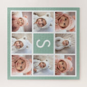 Foto Collage Custom Monogram Mint Green Legpuzzel (Horizontaal)