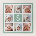Foto Collage Custom Monogram Mint Green Legpuzzel<br><div class="desc">U kunt de foto's van het Instagram voor dit ontwerp gebruiken. Gebruik 8 vierkante foto's om een uniek en persoonlijk cadeau te creëer. Of je kunt de hipster puppy houden en een trendy keepslag maken. Als u de afbeeldingen moet aanpassen,  klik op het aanpassingshulpmiddel om veranderingen aan te brengen.</div>