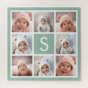 Foto Collage Custom Monogram Mint Green Legpuzzel