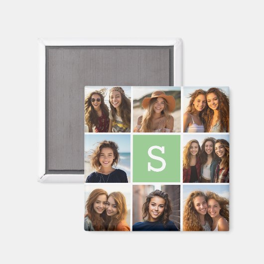 Foto Collage Custom Monogram Mint Green Magneet (Voorkant / Achterkant)