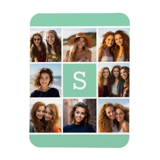 Foto Collage Custom Monogram Mint Green Magneet (Verticaal)