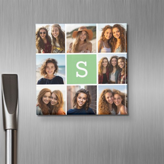 Foto Collage Custom Monogram Mint Green Magneet