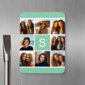 Foto Collage Custom Monogram Mint Green Magneet