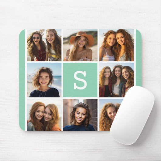 Foto Collage Custom Monogram Mint Green Muismat (Met muis)