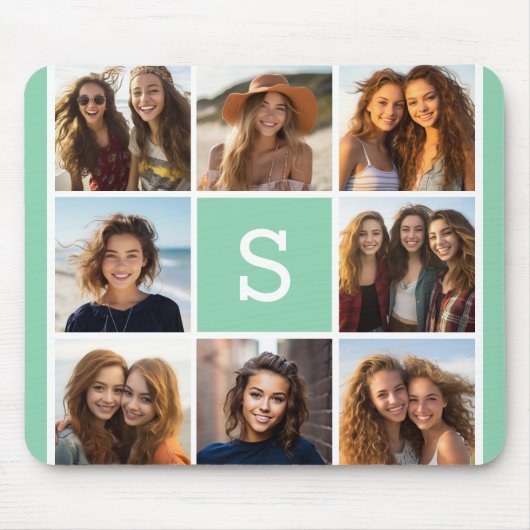 Foto Collage Custom Monogram Mint Green Muismat (Voorkant)