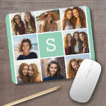 Foto Collage Custom Monogram Mint Green Muismat<br><div class="desc">U kunt de foto's van het Instagram voor dit ontwerp gebruiken. Gebruik 8 vierkante foto's om een uniek en persoonlijk cadeau te creëer. Of je kunt de hipster puppy houden en een trendy keepslag maken. Als u de afbeeldingen moet aanpassen,  klik op het aanpassingshulpmiddel om veranderingen aan te brengen.</div>