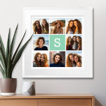 Foto Collage Custom Monogram Mint Green Poster<br><div class="desc">U kunt de foto's van het Instagram voor dit ontwerp gebruiken. Gebruik 8 vierkante foto's om een uniek en persoonlijk cadeau te creëer. Of je kunt de hipster puppy houden en een trendy keepslag maken. Als u de afbeeldingen moet aanpassen,  klik op het aanpassingshulpmiddel om veranderingen aan te brengen.</div>