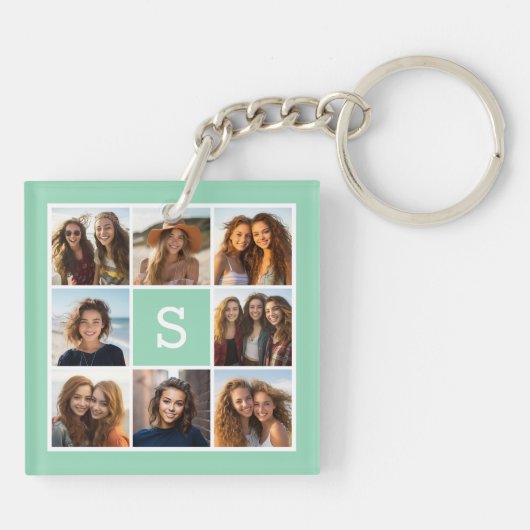 Foto Collage Custom Monogram Mint Green Sleutelhanger (Achterkant)