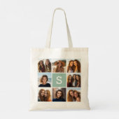 Foto Collage Custom Monogram Mint Green Tote Bag (Achterkant)