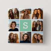 Foto Collage Custom Monogram Mint Green Vierkante Button 5,1 Cm (Voorkant)