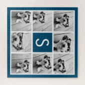 Foto Collage Custom Monogram Navy Blue Legpuzzel (Horizontaal)