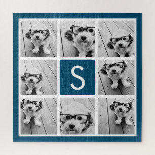 Foto Collage Custom Monogram Navy Blue Legpuzzel