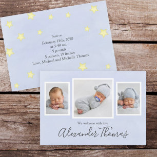 Foto Collage Cute Simple Whimsical Stars Newborn Aankondiging