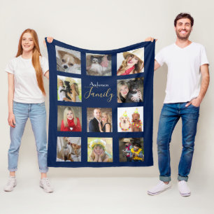 Foto Collage Deken Marine Blauw met Naam