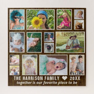 Foto Collage Dk Rustic Wood Custom Family Square Legpuzzel