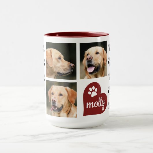 Foto Collage Dog Naam Rood hart Mok (Midden)