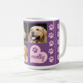Foto Collage Dog Naam Roze Paars Heart Koffiemok (Voorkant rechts)
