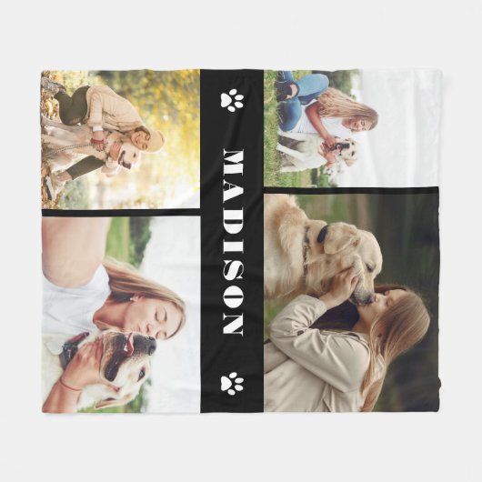 Foto Collage Dog Paws Black Fleece Deken (Voorkant (Horizontaal))