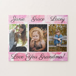 Foto Collage Drie Afbeeldingen Roze Waterverf Flor Legpuzzel