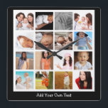 Foto-Collage een van de meest gepersonaliseerde so Vierkante Klok<br><div class="desc">De de ontwerperproducten van de Collage van de foto van Ricaso.. uploaden uw eigen foto's/afbeeldingen en voegen uw eigen tekst toe.. gemakkelijk om uw eigen muurklok te personaliseren - verander achtergrondkleur door te klikken aanpassen</div>
