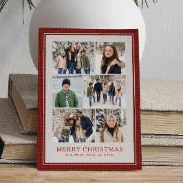 Foto-collage eenvoudige rode geruite lijst Kerstmi Feestdagenkaart