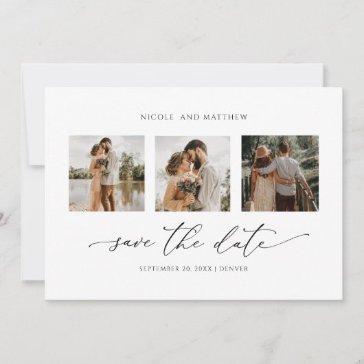 Foto Collage Elegant Minimalist Wedding Save The Date (Voorkant)