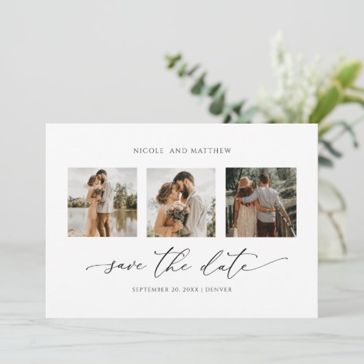 Foto Collage Elegant Minimalist Wedding Save The Date (Staand voorkant)