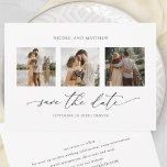 Foto Collage Elegant Minimalist Wedding Save The Date<br><div class="desc">Deel uw trouwdatum met deze elegante drie foto sparen de datumkaart. Gemakkelijk om sjabloon in te vullen en uw prints te bestellen! Witte en zwarte vormgeving. Terug met gebied voor alle details die je wilt. Capaciteit om ontwerp uit te geven en veranderingen aan te brengen door het redacteurshulpmiddel te gebruiken....</div>