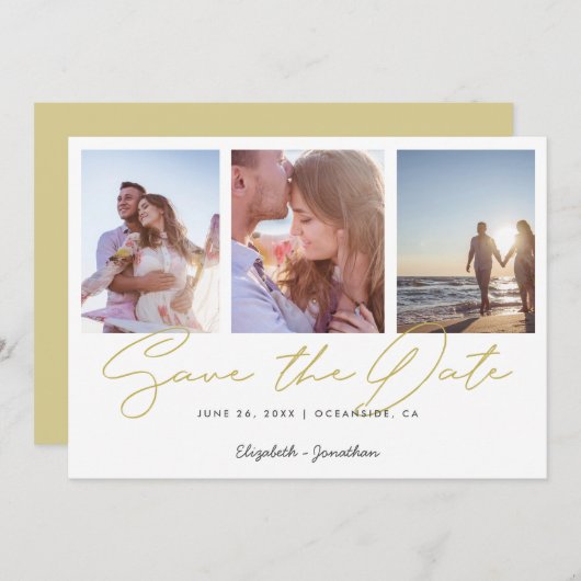 Foto Collage Elegant Modern Wedding Save the Date Kaart (Voorkant / Achterkant)