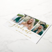 Foto-collage Elegant Script Afstudeerfeest Goud Folie Uitnodiging (Gedraaid)