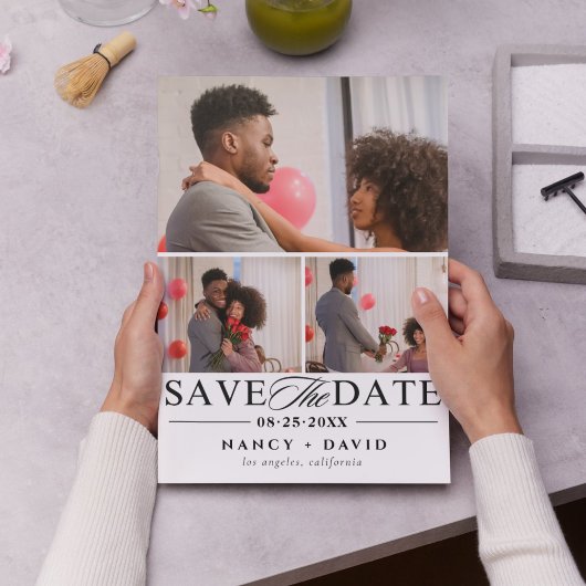 Foto collage Elegant script bruiloft Save The Date