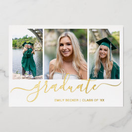 Foto Collage Elegant Script Gradution Party Gold Folie Uitnodiging