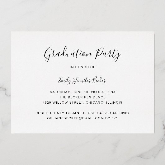 Foto Collage Elegant Script Gradution Party Gold Folie Uitnodiging (Achterkant)