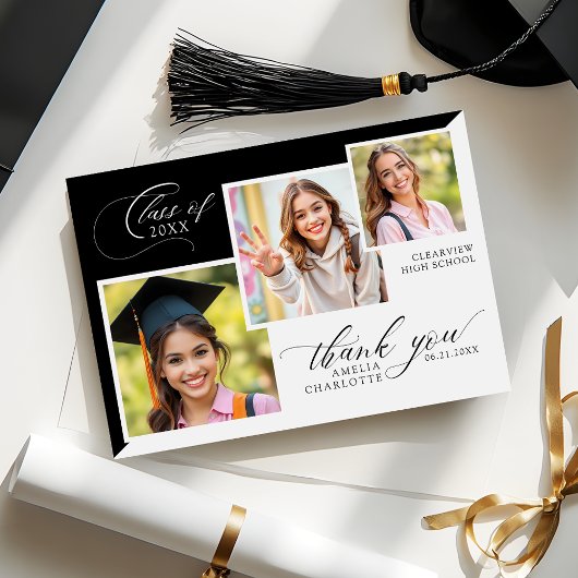 Foto Collage Elegante Afstuderen Bedankkaart